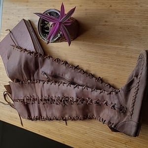 GYPSY DHARMA size 9 brown leather over knee boots